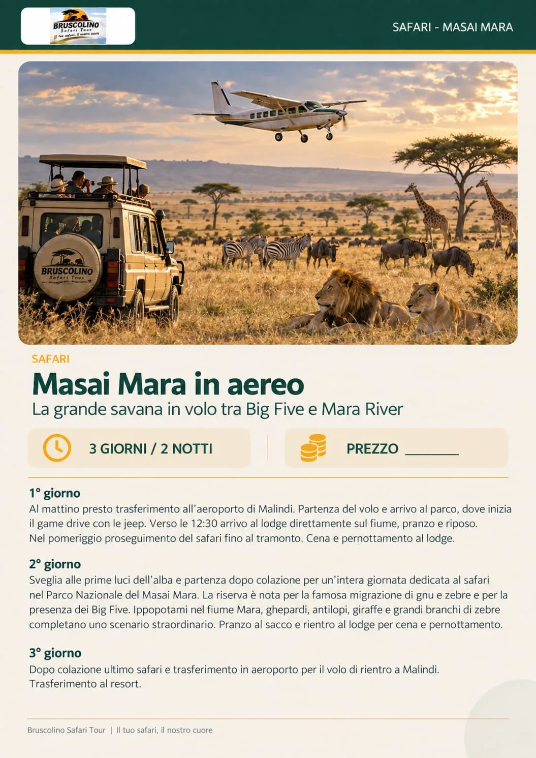Fuoristrada Bruscolino tra gli animali della savana