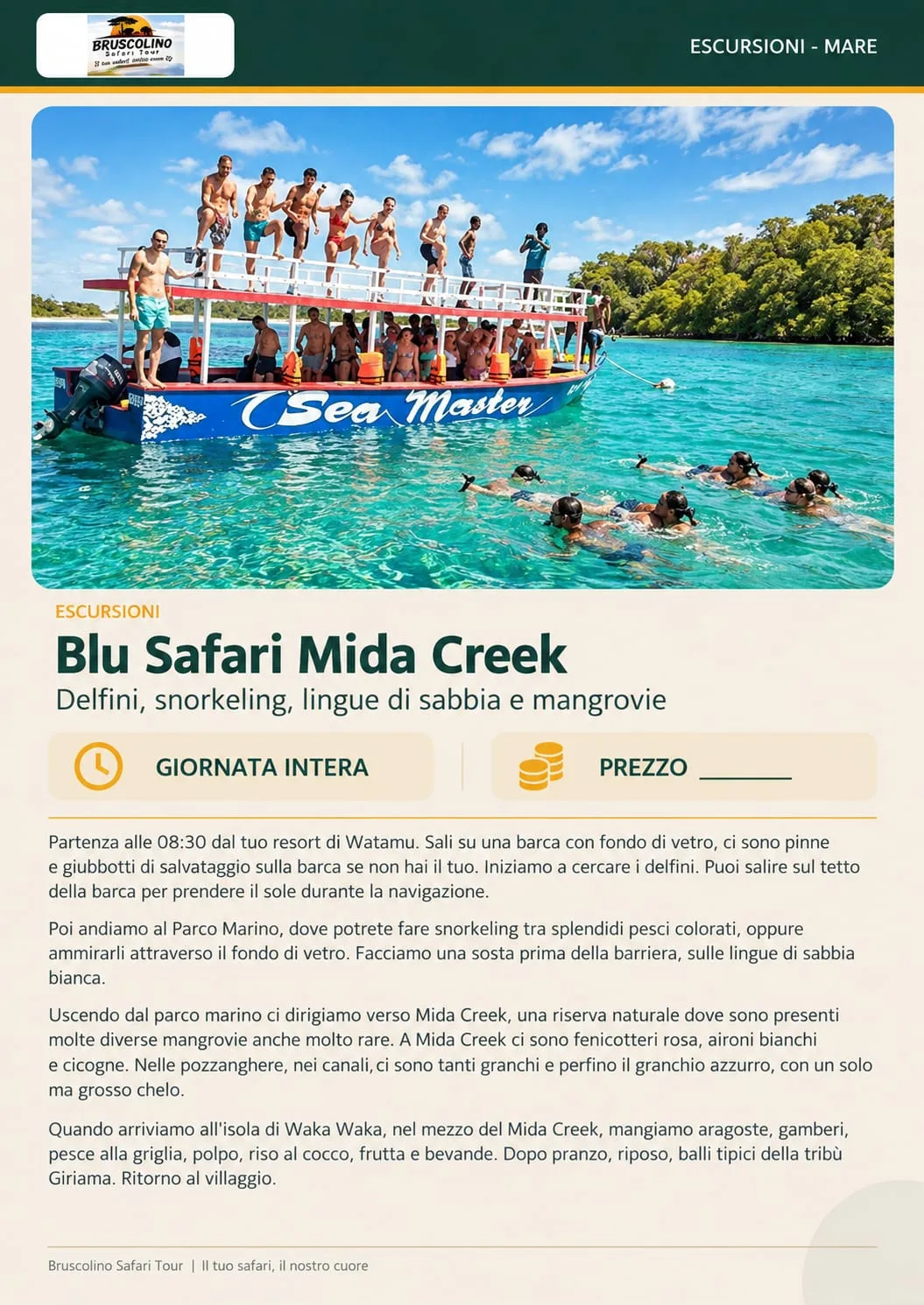 Gruppo in barca e snorkeling nelle acque di Mida Creek