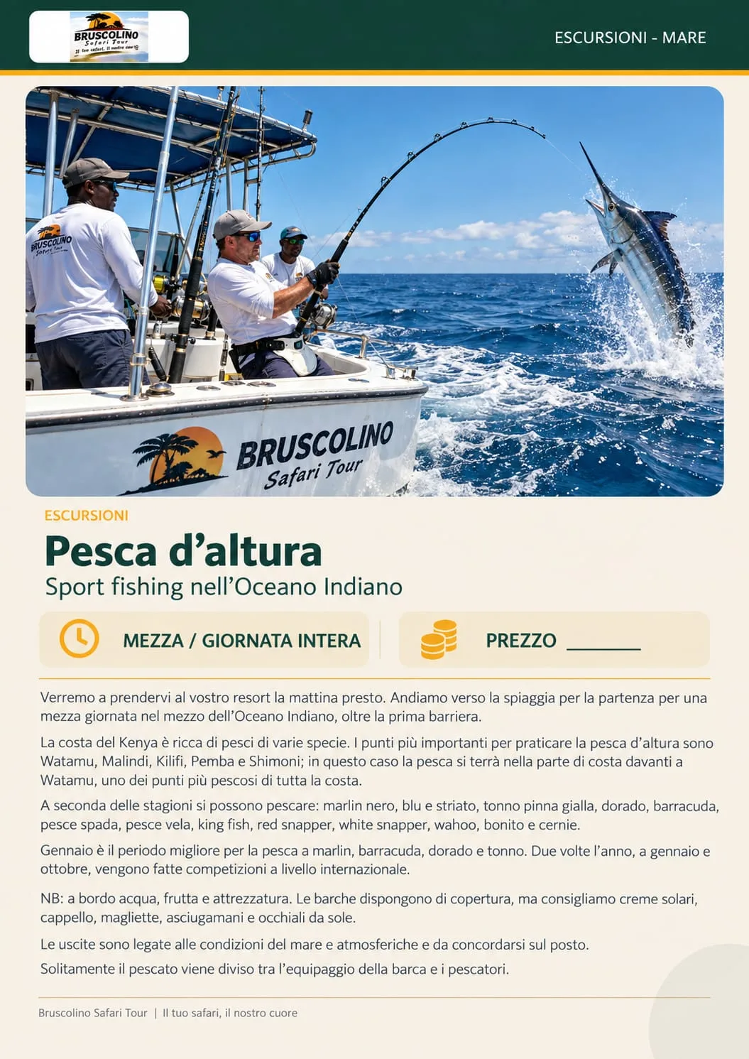 Pesca d'altura dalla barca Bruscolino nell'Oceano Indiano
