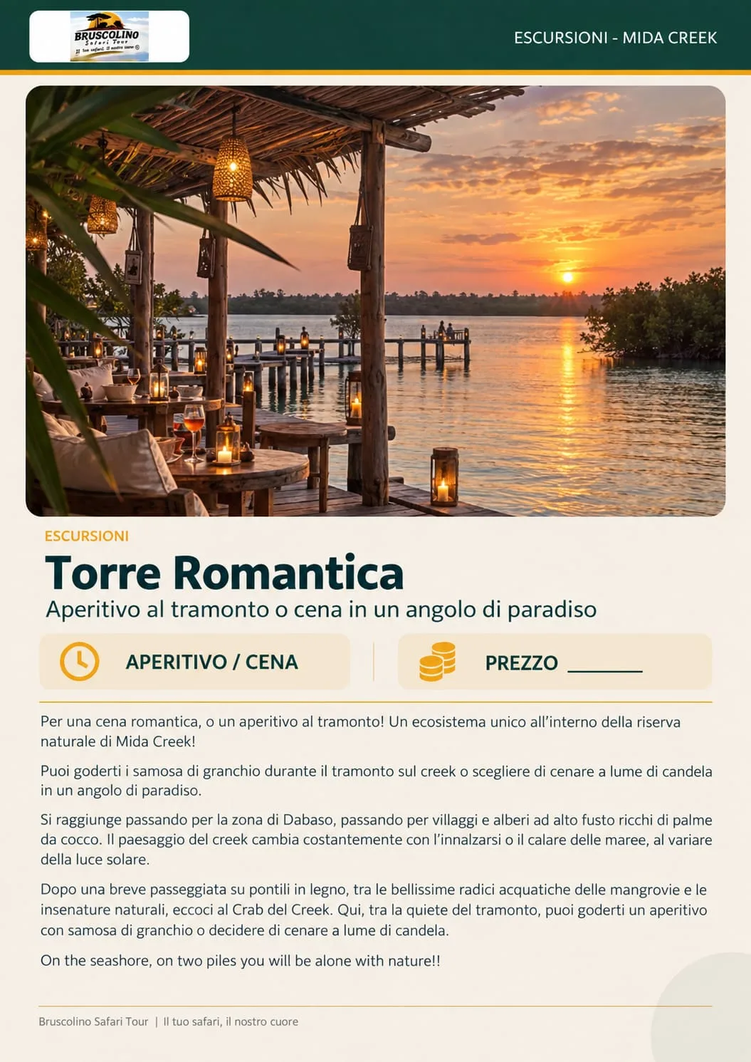 Tavoli sul mare al tramonto nella riserva di Mida Creek